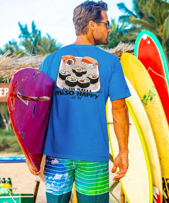 T-Shirts>Crazy Shirts Miso Happy - Blue Hawaii Dyed Short Sleeve Crewneck T-Shirt