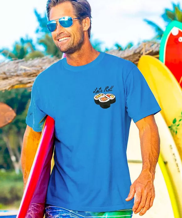 T-Shirts>Crazy Shirts Miso Happy - Blue Hawaii Dyed Short Sleeve Crewneck T-Shirt