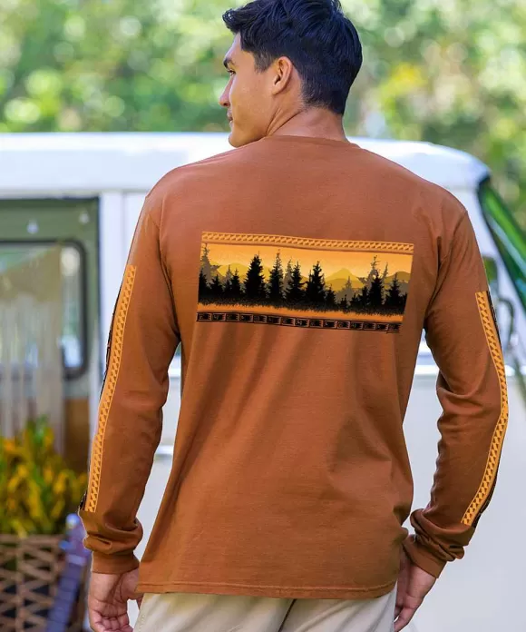 T-Shirts>Crazy Shirts Mountain View Band - Cinnamon Dyed Long Sleeve Crewneck T-Shirt