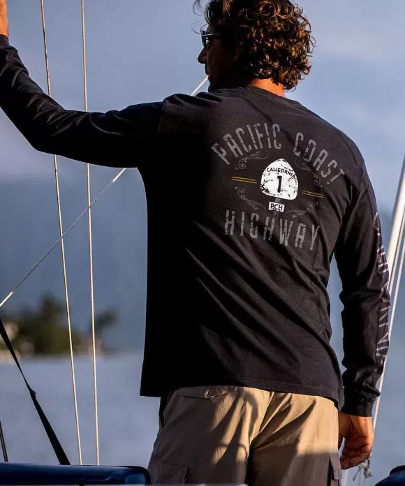 T-Shirts>Crazy Shirts Pacific Coast Highway - Black Long Sleeve Crewneck T-Shirt