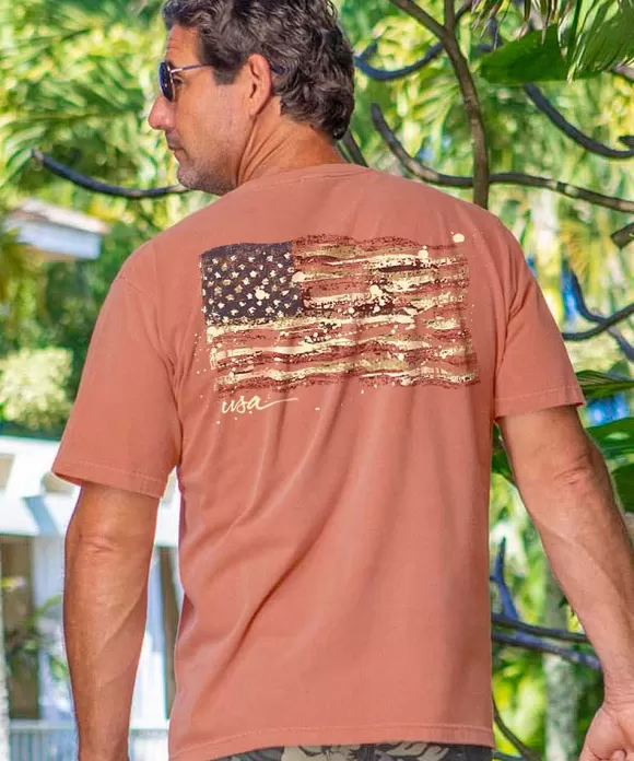 T-Shirts>Crazy Shirts Painted Flag - Chile Dyed Short Sleeve Crewneck T-Shirt
