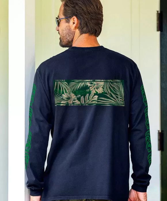 T-Shirts>Crazy Shirts Painted Floral Band - Black Long Sleeve Crewneck T-Shirt