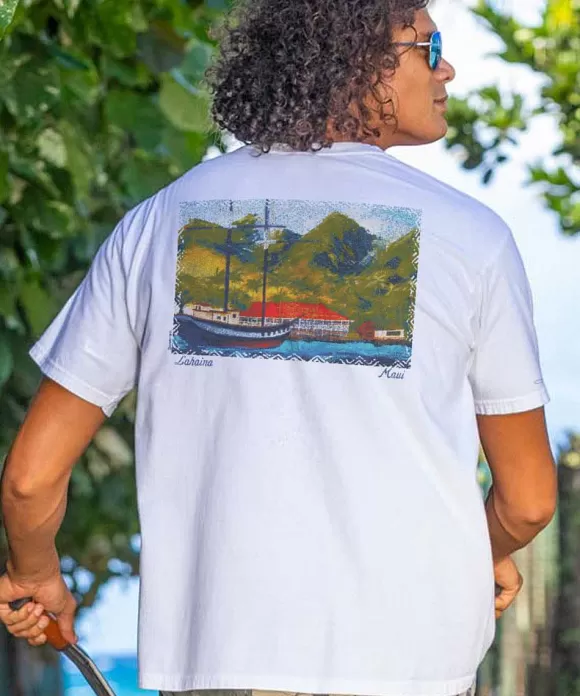 T-Shirts>Crazy Shirts Painted Lahaina - White Short Sleeve Crewneck T-Shirt