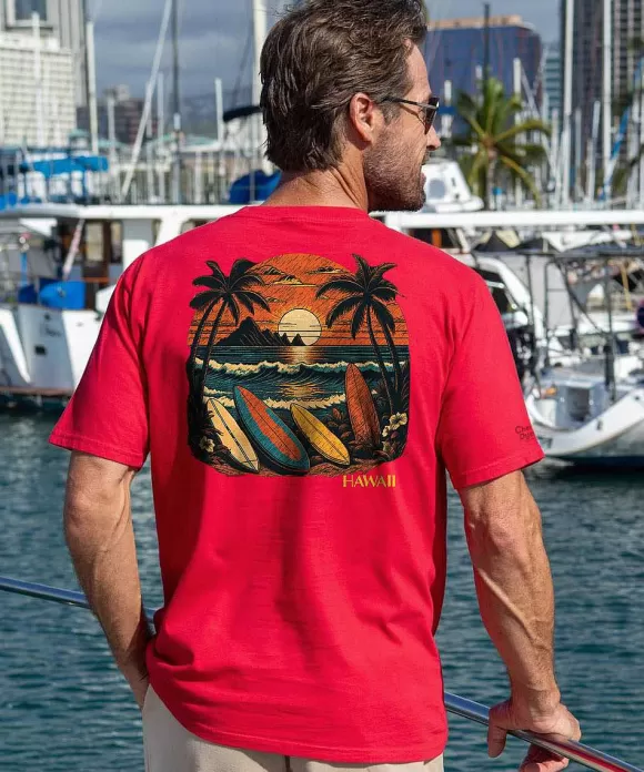 T-Shirts>Crazy Shirts Papara Sunset - Cherry Dyed Short Sleeve Crewneck T-Shirt