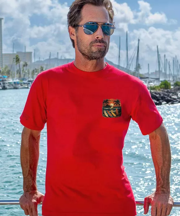 T-Shirts>Crazy Shirts Papara Sunset - Cherry Dyed Short Sleeve Crewneck T-Shirt