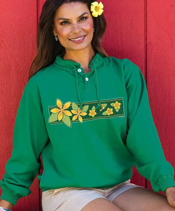 Jackets & Pullovers>Crazy Shirts Plumeria Quilt Band - Wintergreen Dyed Long Sleeve Lightweight Pullover