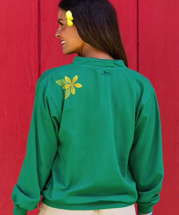 Jackets & Pullovers>Crazy Shirts Plumeria Quilt Band - Wintergreen Dyed Long Sleeve Lightweight Pullover
