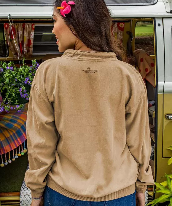Jackets & Pullovers>Crazy Shirts Polynesian Monstera - Kona Coffee Dyed Long Sleeve Lightweight Pullover