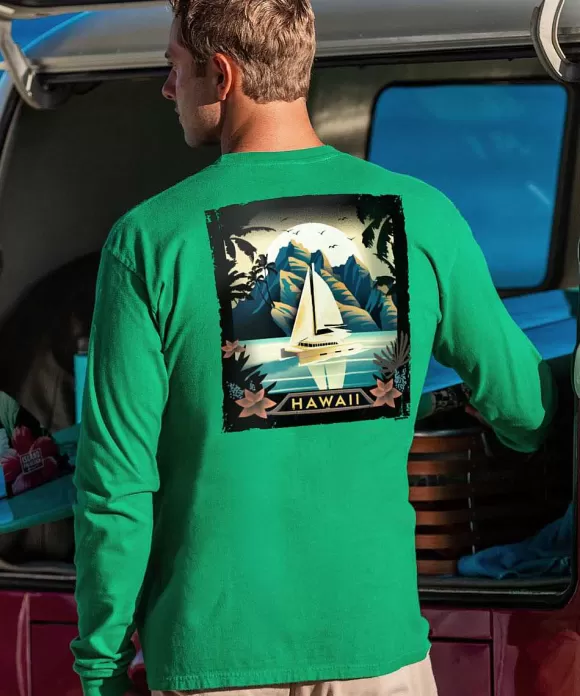 T-Shirts>Crazy Shirts Poster Of Paradise - Wintergreen Dyed Long Sleeve Crewneck T-Shirt