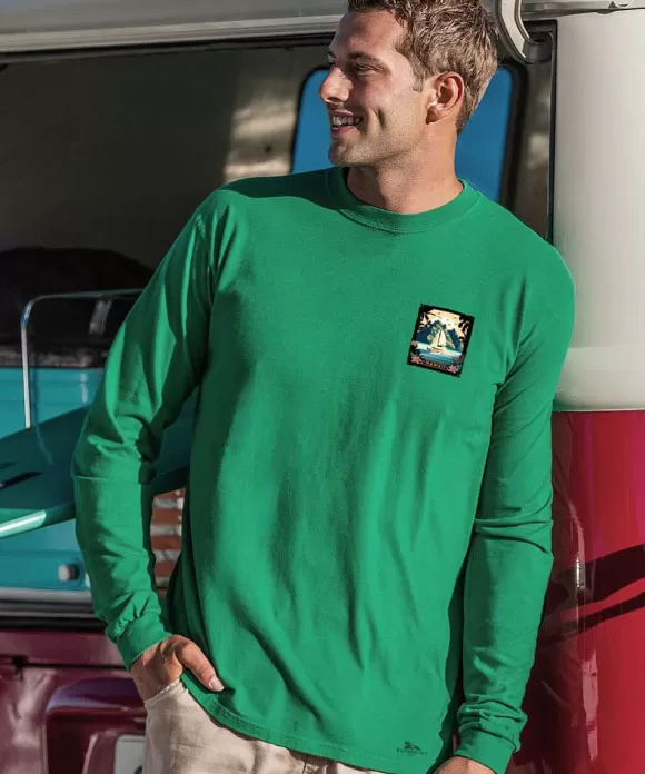 T-Shirts>Crazy Shirts Poster Of Paradise - Wintergreen Dyed Long Sleeve Crewneck T-Shirt