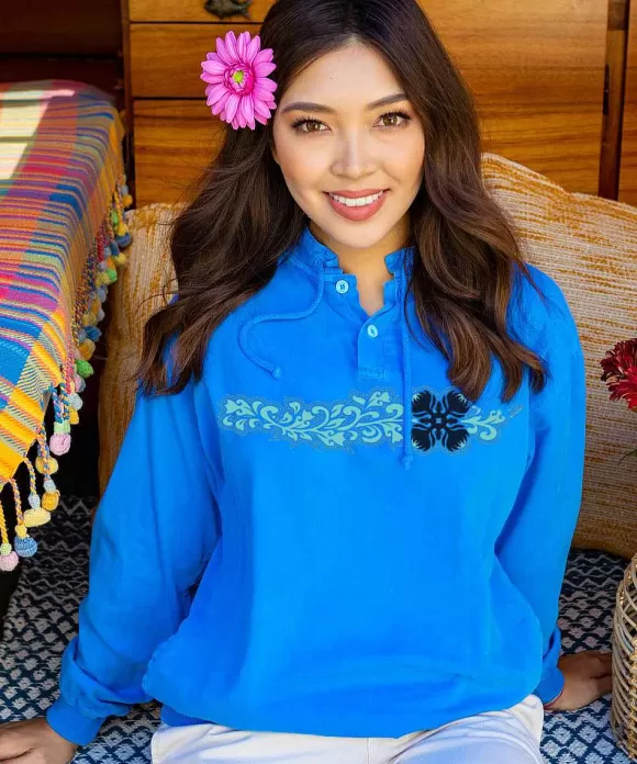 Jackets & Pullovers>Crazy Shirts Protea Stripe - Blue Hawaii Dyed Long Sleeve Lightweight Pullover