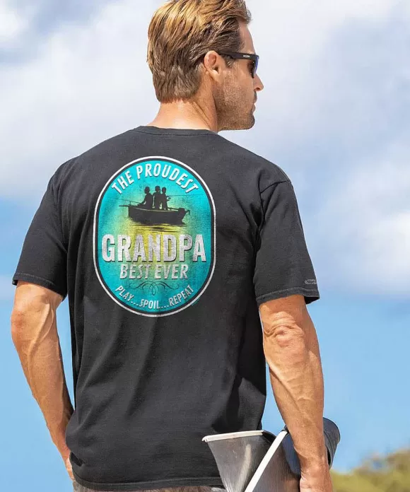 T-Shirts>Crazy Shirts Proudest Grandpa - Black Short Sleeve Crewneck T-Shirt