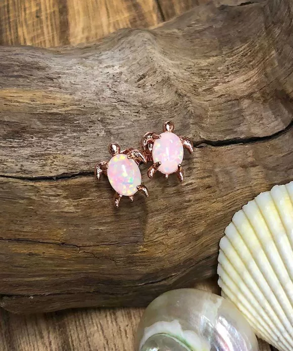 Jewelry>Crazy Shirts Pura Vida Rose Gold Opal Sea Turtle Earrings