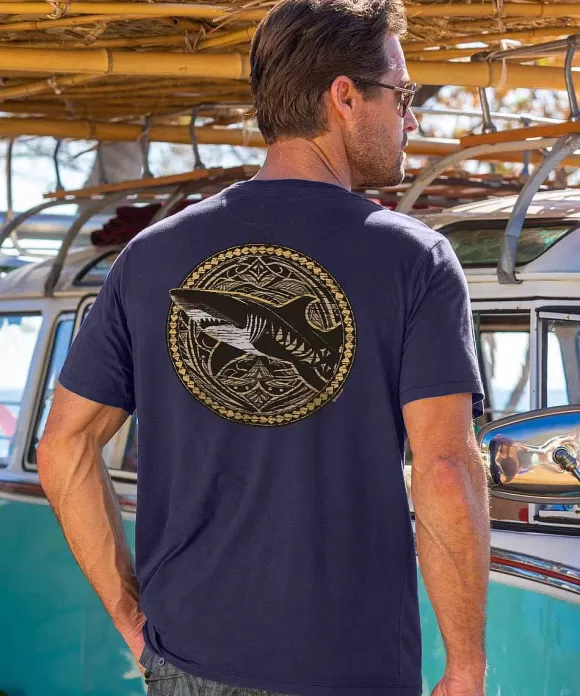 T-Shirts>Crazy Shirts Rakau Mano - Indigo Short Sleeve Pima T-Shirt