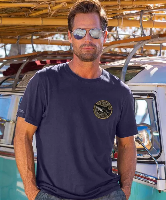 T-Shirts>Crazy Shirts Rakau Mano - Indigo Short Sleeve Pima T-Shirt
