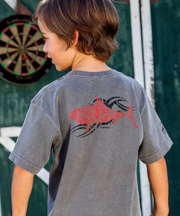 T-Shirts>Crazy Shirts Red Shark - Crater Dyed® Short Sleeve Crewneck T-Shirt