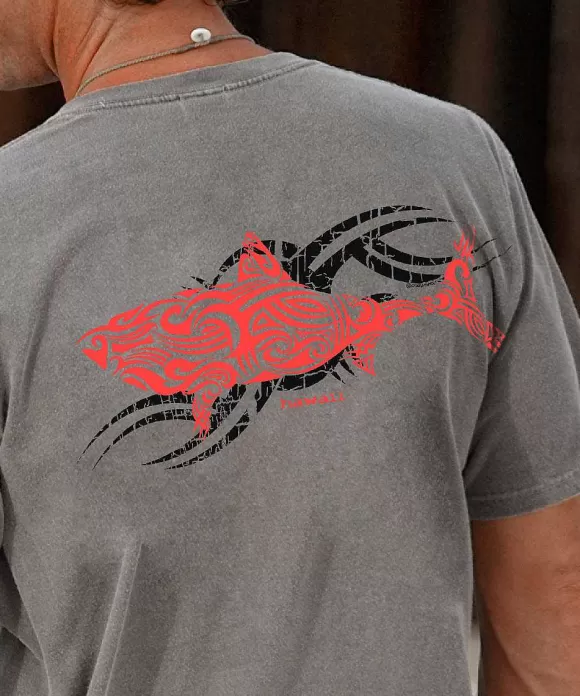T-Shirts>Crazy Shirts Red Shark - Crater Dyed® Short Sleeve Crewneck T-Shirt