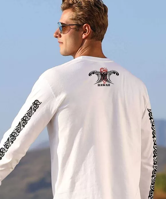 T-Shirts>Crazy Shirts Red Tide Wave - White Long Sleeve Crewneck T-Shirt