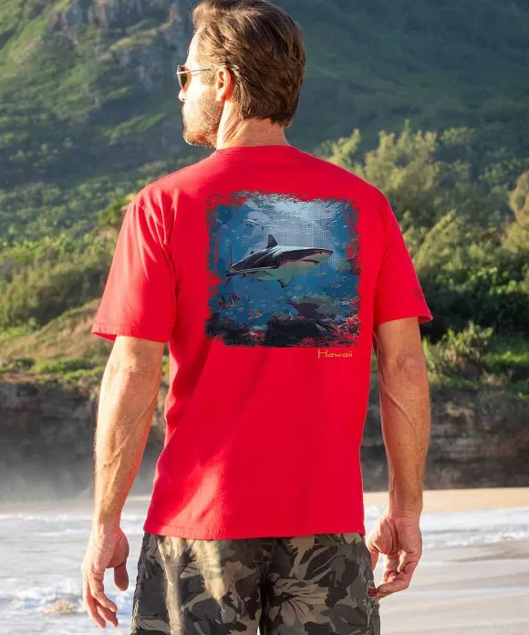 T-Shirts>Crazy Shirts Reef Shark - Cherry Dyed Short Sleeve Crewneck T-Shirt