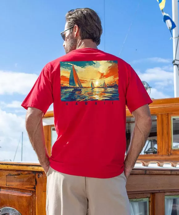 T-Shirts>Crazy Shirts Regatta Race - Cherry Dyed Short Sleeve Crewneck T-Shirt