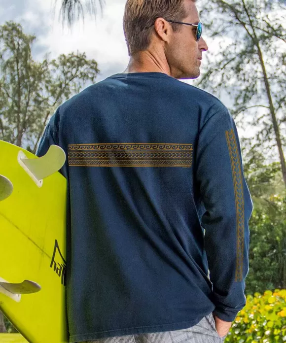 T-Shirts>Crazy Shirts Retro Tiki Band - Navy Long Sleeve Crewneck T-Shirt