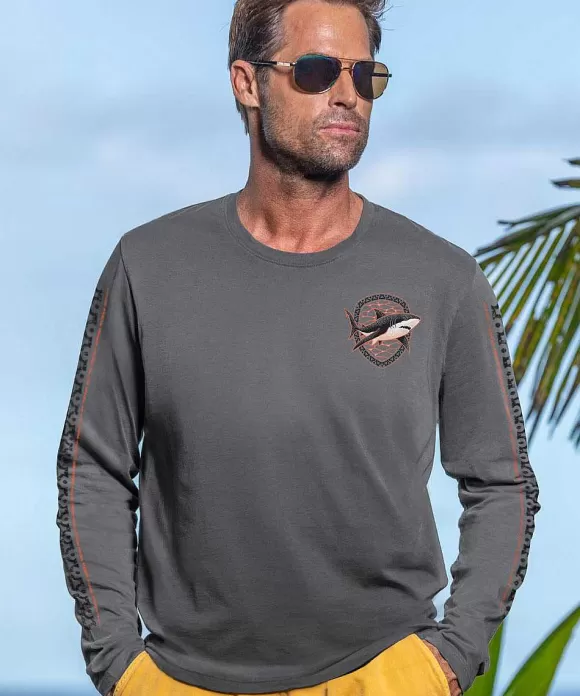 T-Shirts>Crazy Shirts Shark Reef Scene - Smoke Long Sleeve Pima T-Shirt