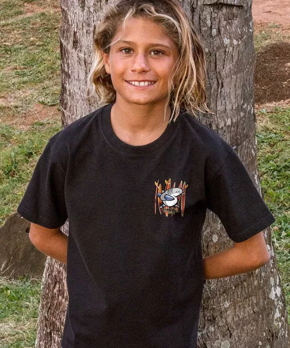 T-Shirts>Crazy Shirts Sharka Surfboards - Black Short Sleeve Crewneck T-Shirt