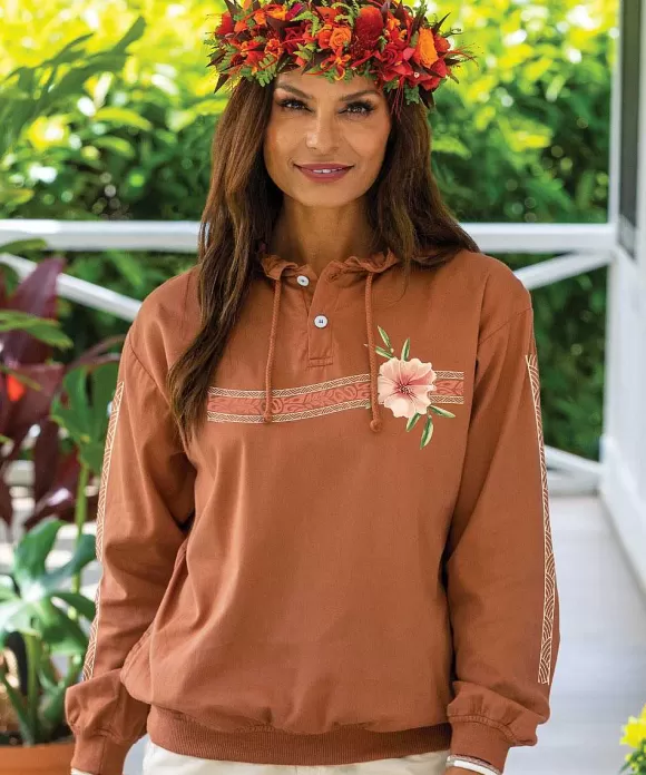 Jackets & Pullovers>Crazy Shirts Single Flower Band - Cinnamon Dyed Long Sleeve Lightweight Pullover