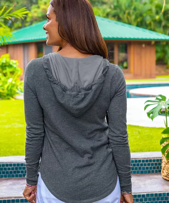 Jackets & Pullovers>Crazy Shirts Spring Butterfly - Gray Heather Long Sleeve Harmony Hooded T