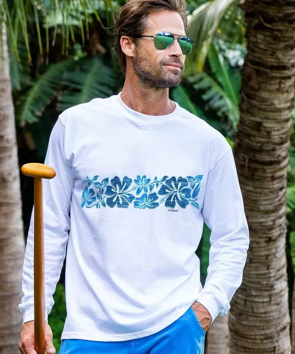 T-Shirts>Crazy Shirts Surfa Stripe - White Long Sleeve Crewneck T-Shirt