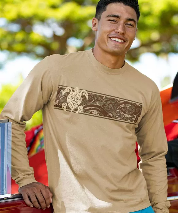 T-Shirts>Crazy Shirts Teahi Band - Kona Coffee Dyed Long Sleeve Crewneck T-Shirt