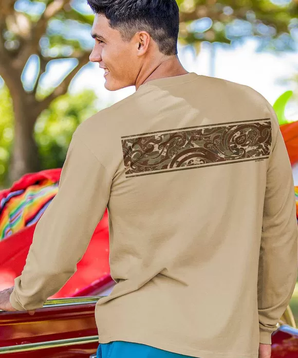 T-Shirts>Crazy Shirts Teahi Band - Kona Coffee Dyed Long Sleeve Crewneck T-Shirt