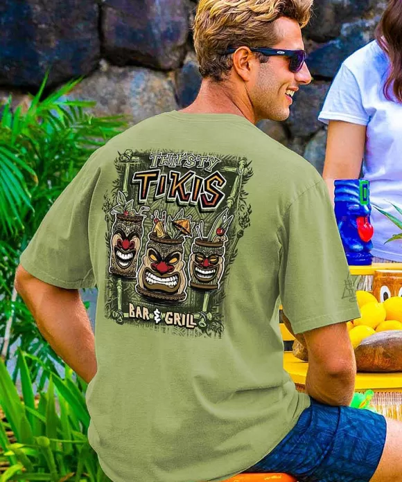 T-Shirts>Crazy Shirts Thirsty Tikis - Hemp Dyed Short Sleeve Crewneck T-Shirt