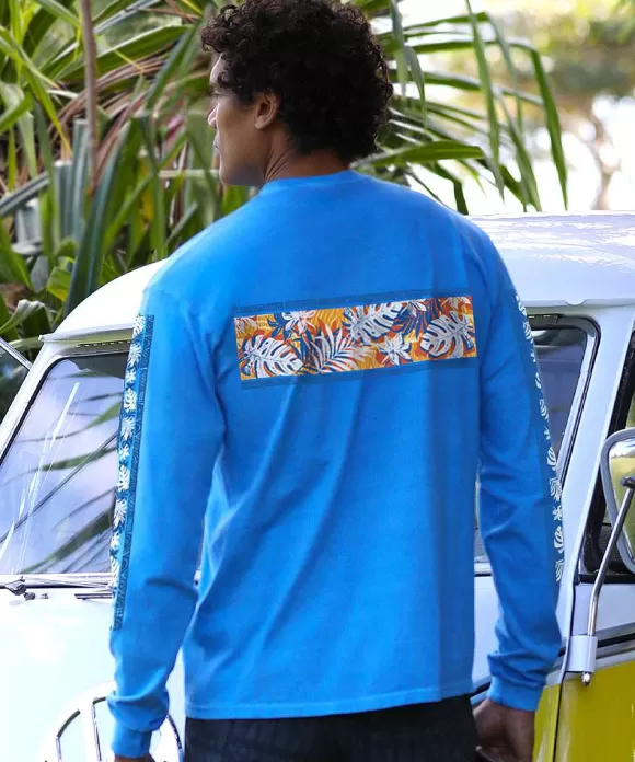 T-Shirts>Crazy Shirts Tiki Band - Blue Hawaii Dyed Long Sleeve Crewneck T-Shirt
