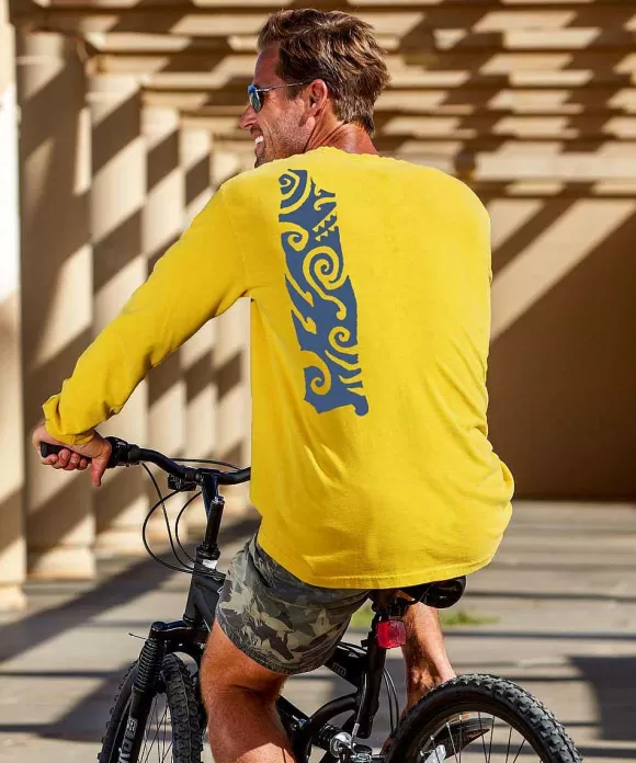 T-Shirts>Crazy Shirts Tribal Fish - Pineapple Dyed Long Sleeve Crewneck T-Shirt