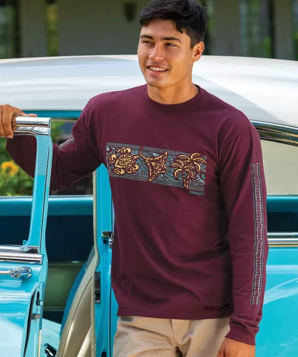 T-Shirts>Crazy Shirts Tribal Icon Band - Fig Dyed Long Sleeve Crewneck T-Shirt