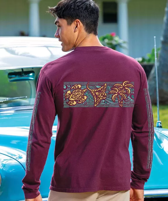 T-Shirts>Crazy Shirts Tribal Icon Band - Fig Dyed Long Sleeve Crewneck T-Shirt