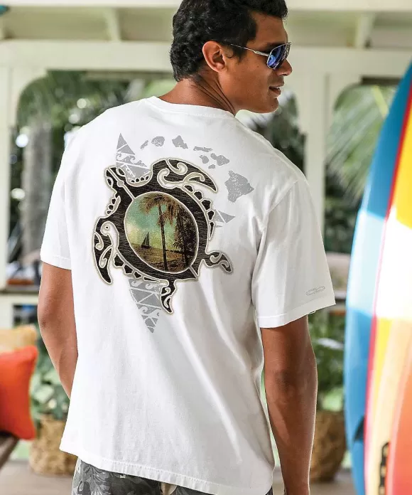 T-Shirts>Crazy Shirts Tribal Island Honu - White Short Sleeve Crewneck T-Shirt