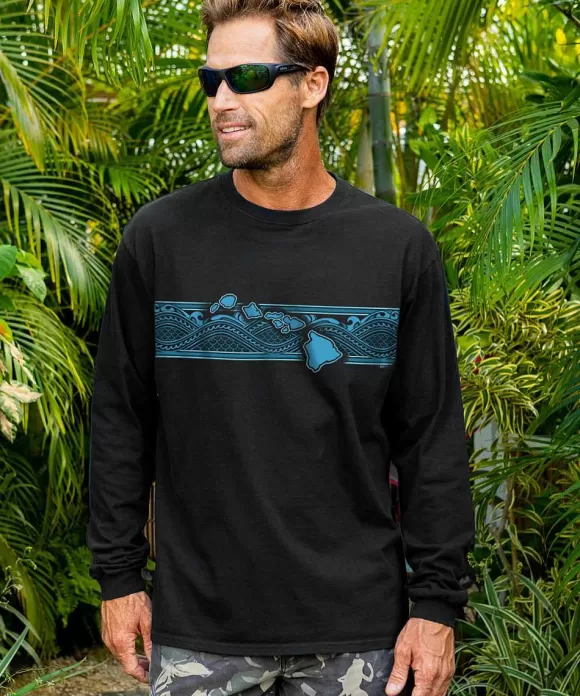 T-Shirts>Crazy Shirts Tribal Islands Band - Black Long Sleeve Crewneck T-Shirt