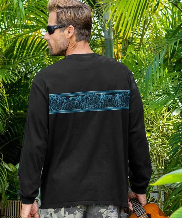 T-Shirts>Crazy Shirts Tribal Islands Band - Black Long Sleeve Crewneck T-Shirt