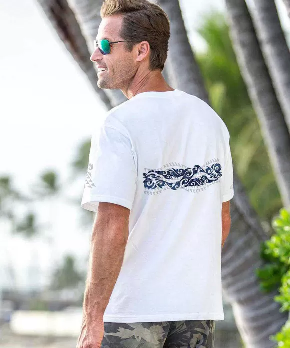 T-Shirts>Crazy Shirts Tribal Mano Stripe - White Short Sleeve Crewneck T-Shirt