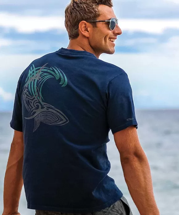 T-Shirts>Crazy Shirts Tribal Mano Surf - Navy Short Sleeve Crewneck T-Shirt