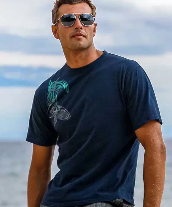T-Shirts>Crazy Shirts Tribal Mano Surf - Navy Short Sleeve Crewneck T-Shirt