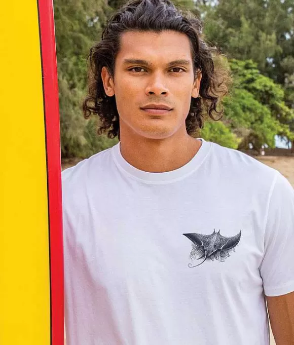 T-Shirts>Crazy Shirts Tribal Manta Ray - White Short Sleeve Pima T-Shirt