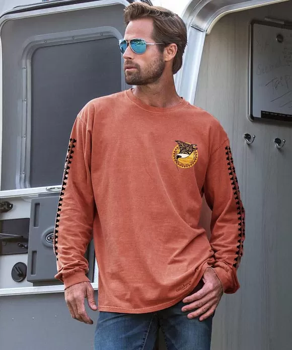 T-Shirts>Crazy Shirts Tribal Manta Surf - Chile Dyed Long Sleeve Crewneck T-Shirt