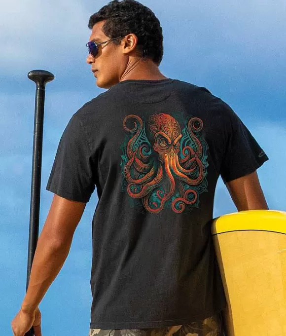 T-Shirts>Crazy Shirts Tribal Octopus - Jet Black Short Sleeve Pima T-Shirt