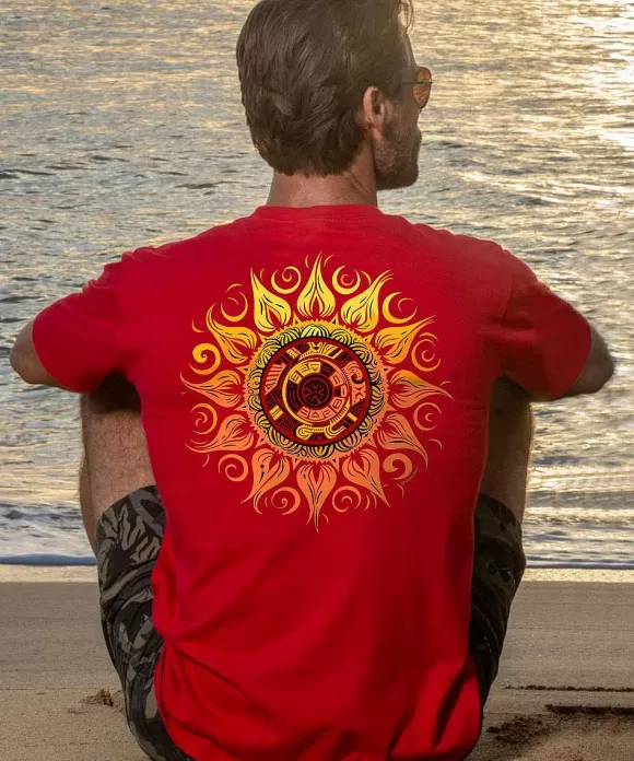 T-Shirts>Crazy Shirts Tribal Sun - Cherry Dyed Short Sleeve Crewneck T-Shirt