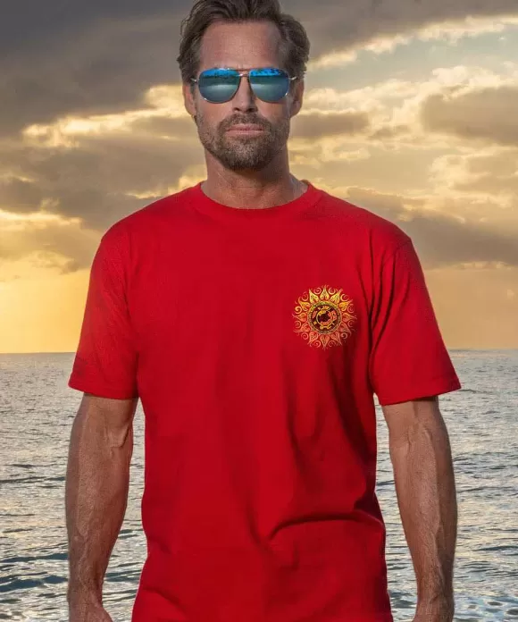 T-Shirts>Crazy Shirts Tribal Sun - Cherry Dyed Short Sleeve Crewneck T-Shirt