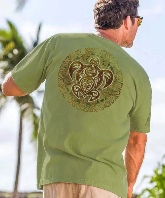 T-Shirts>Crazy Shirts Tribal Turtle - Hemp Dyed Short Sleeve Crewneck T-Shirt