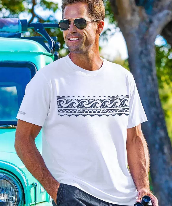 T-Shirts>Crazy Shirts Tribal Wave Band - White Short Sleeve Pima T-Shirt